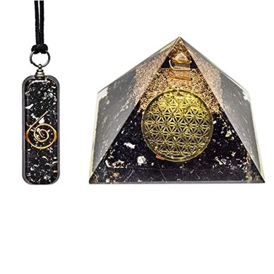Orgone Pendant Pyramid with Black Tourmaline Crystals & Healing Stones for Meditation EMF Protection