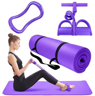 KPX Thick Yoga Mat 3 Piece Set - Include 1 Yoga Mat with Carrying Strap, 1 Pedal Resistance