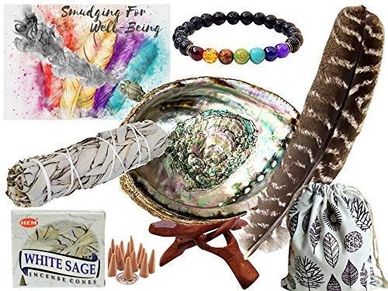Smudge Kit Spiritual Set, Large Abalone Shell, Complete Sage Smudge Stick Kit, Palo Santo,