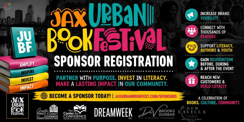 Jax Urban Book Festival sponsor registration announcement with benefits.