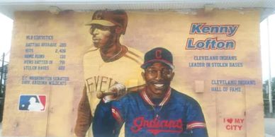 Mural honoring Kenny Lofton, Cleveland Indians baseball legend.