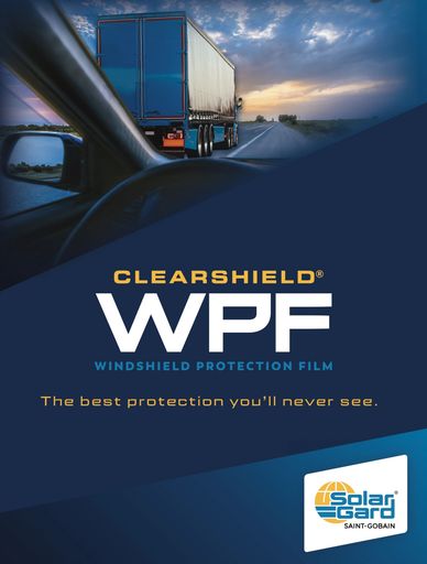 Advertisement for ClearShield WPF windshield protection film.