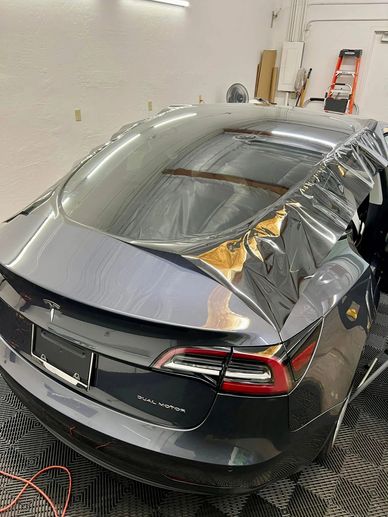 one piece back window tint film for the tesla model 3 and model y sunroof heat shrinking experts