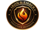 A shield logo featuring a stylized flame with 'Iron &amp; Ember Executive Intensive' text.