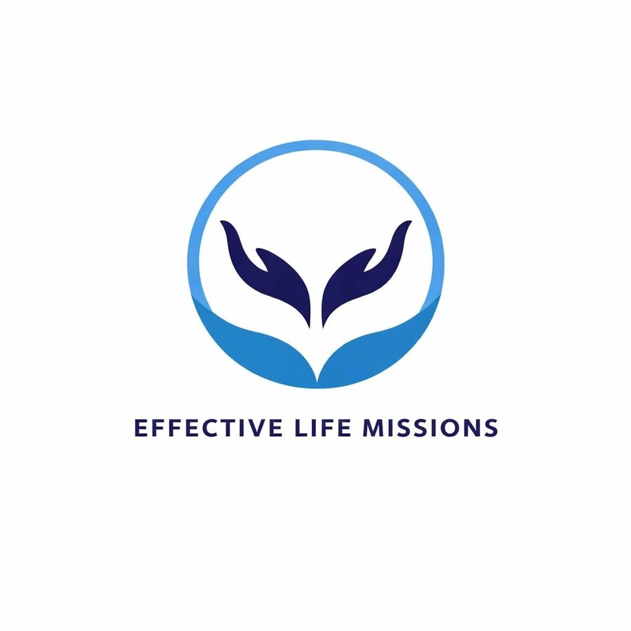 Logo with two stylized hands inside a blue circle, captioned 'Effective Life Missions'.