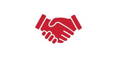 Red icon of two shaking hands representing the engagement between PJP Consulting and our clients 