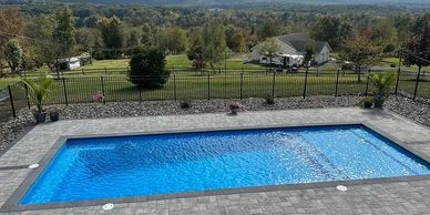 Inground, fiberglass pool. Backyard pool. Residential inground pool