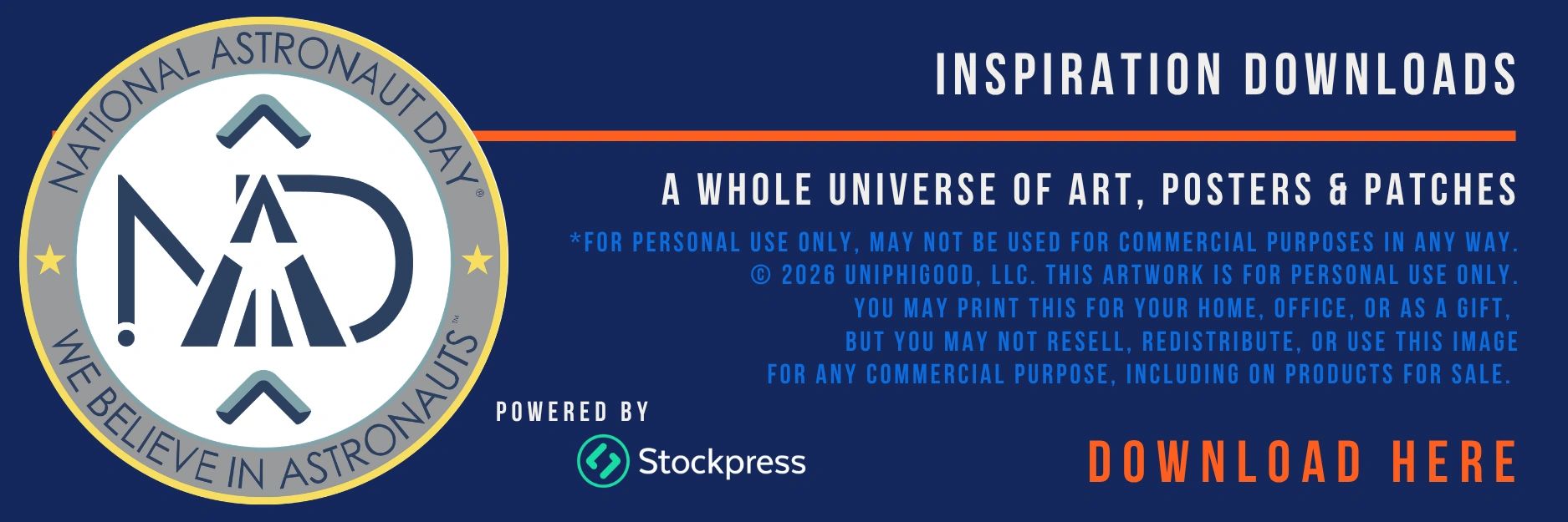 National Astronaut Day inspiration downloads with art, posters, and patches for personal use.