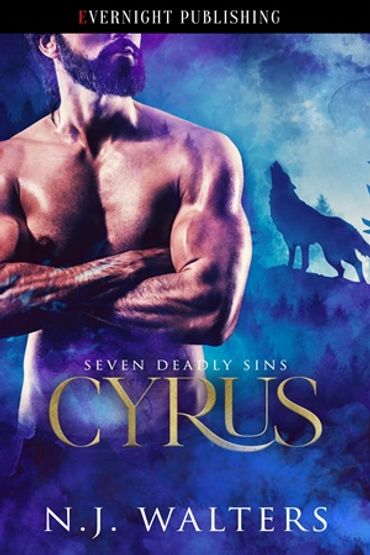 Book cover showing a muscular man and a howling wolf silhouette.