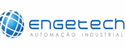 Logo of Engetech Automação Industrial with a blue globe icon.