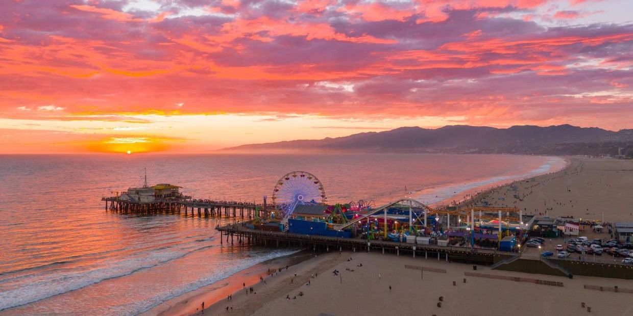 Santa Monica Pier and beach in Santa Monica, CA 