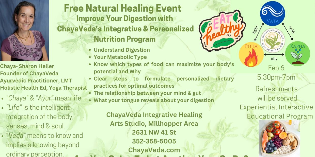 Free Natural Healing Event, Improve Digestion, Integrative Nutrition, Personalized Nutrition, Food