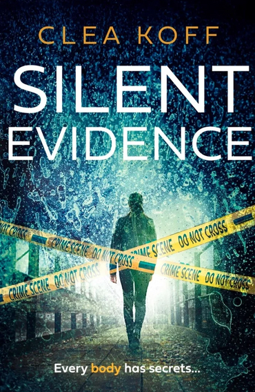 Cover of Silent Evidence by Clea Koff - A woman walking behind crime scene tape down a misty path