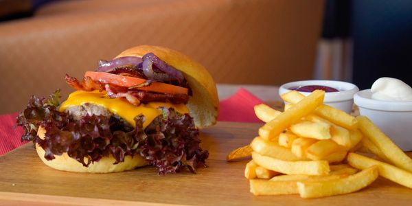 American hamburger with fries mayo and ketchup 