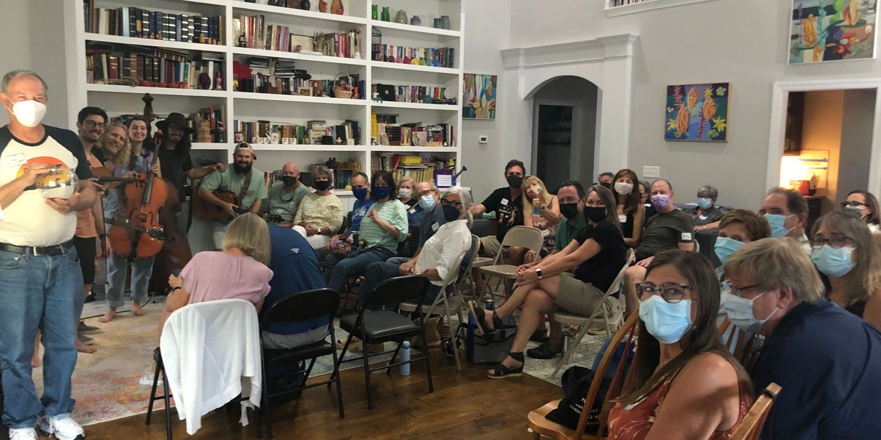  A happy group of Garden Party Concert attendees in our living room.