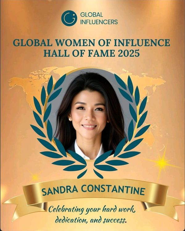 Certificate showing Sandra Constantine as the Hall of Fame of the Global Women of Influence 2025