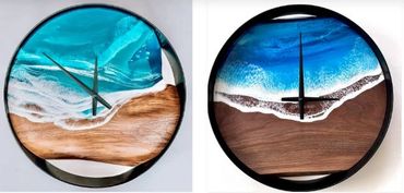 Coastal epoxy art clocks