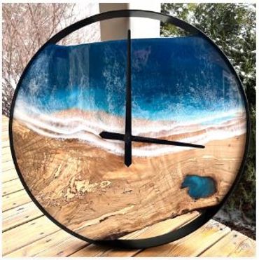 Coastal epoxy art clocks