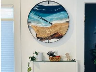 Coastal epoxy art clocks
