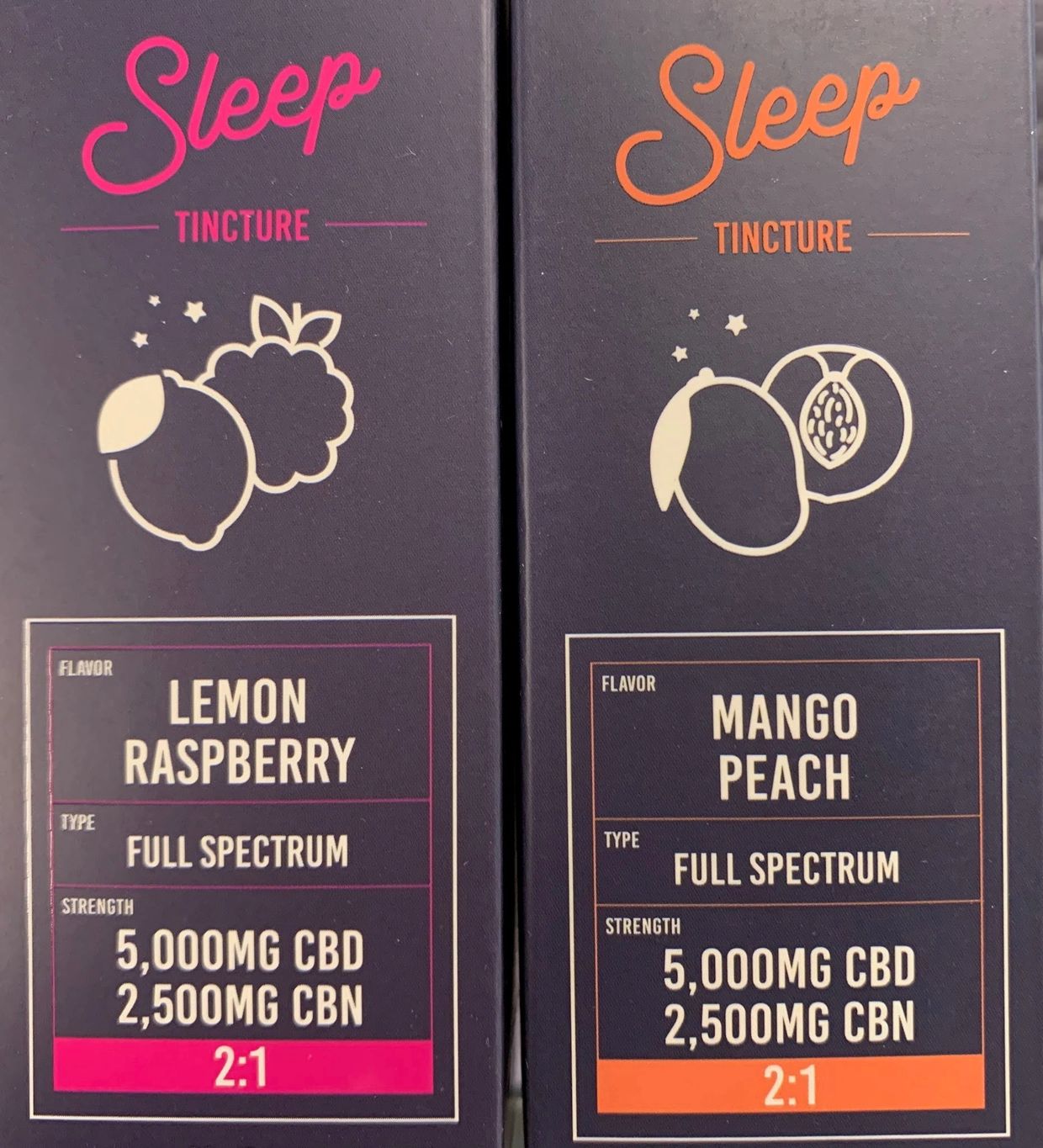 Boxes of Sleep CBD concentrate tinctures.