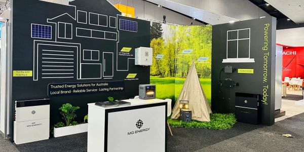 MG Energy's solar power and energy solutions exhibit booth.