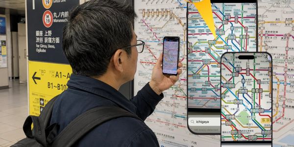 Man scans Tokyo subway map with smartphone app