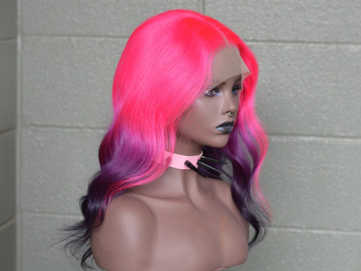 pink and purple lace front wig