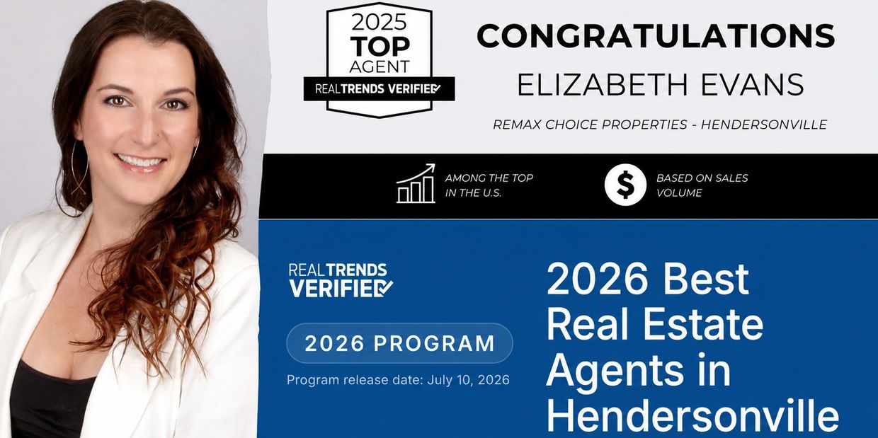 Elizabeth Evans recognized as 2025 top agent and 2026 best real estate agent in Hendersonville.