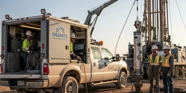 Borehole geophysical logging at an active water well drilling site using downhole logging equipment