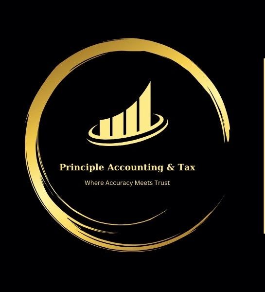Elegant gold and black logo for Principle Accounting & Tax with a financial growth icon.