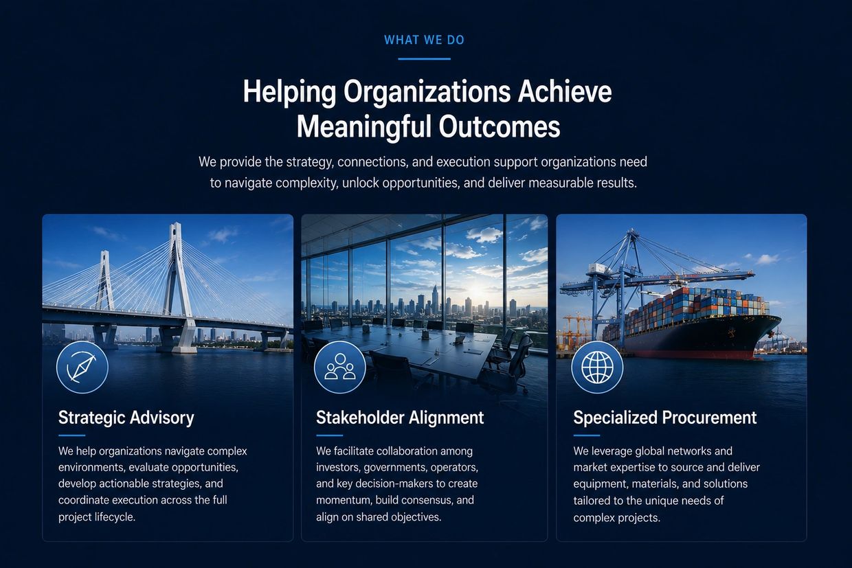 Overview of strategic advisory, stakeholder alignment, and specialized procurement services for organizations.