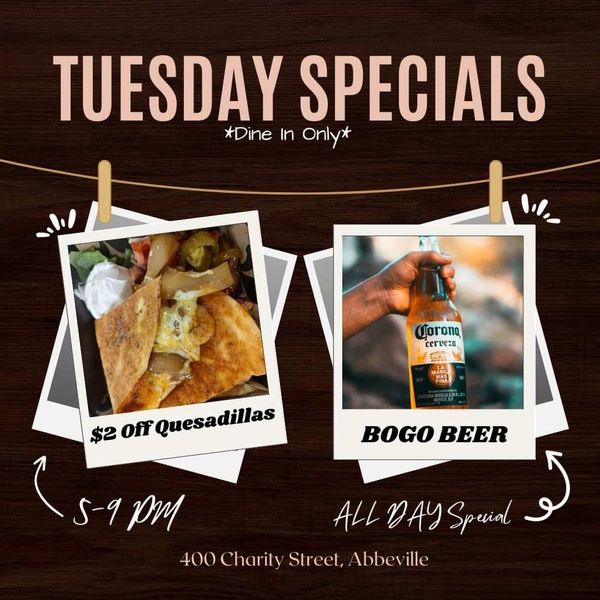 Tuesday Specials *Dine in only