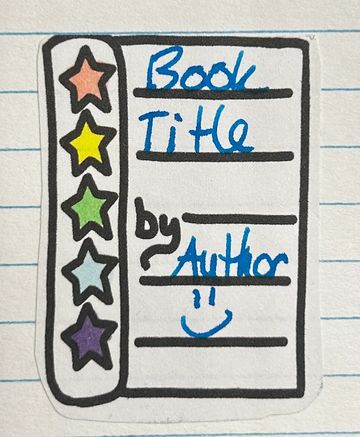 Hand-drawn book cover template with colorful stars and text fields.