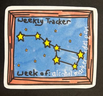 Weekly tracker for alcohol markers with constellation design.