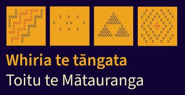 Whiria te tangata logo showing four tukutuku panels