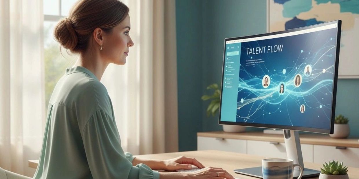 Recruiter is working on computer for talent acquisition talent flow.