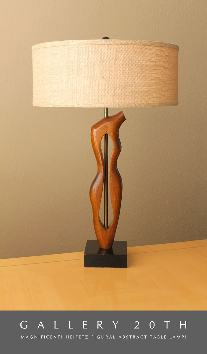 Must See! 1950s Heifetz Figural Wood Lamp! Modern Art! Carved Oak Female  Form Rare MOMA Good