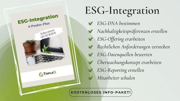 Zu sehen ist das kostenlose Info Paket der TripleS GmbH für eine ESG-Integration.