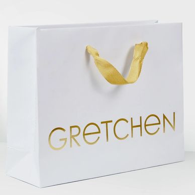 Ultra premium white paper bag with gold foil logo – luxury packaging by RumiPack
