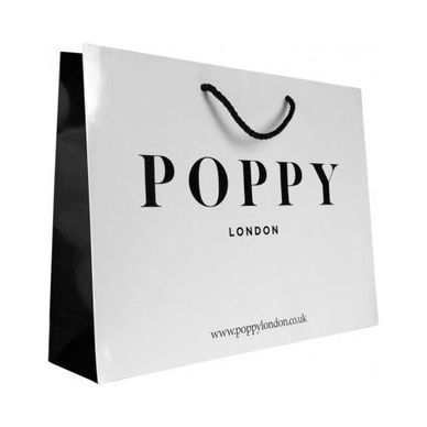 White laminated paper bag with black foiling – luxury retail packaging solution