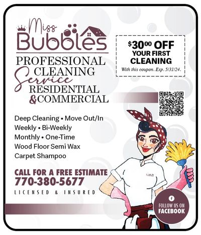 Cleaning in Cumming Miss Bubbles Residential Professional  
exclusive coupons only here