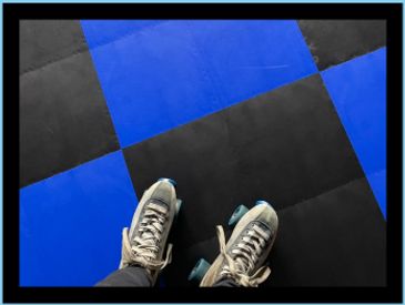 Black and Blue checkerboard flooring