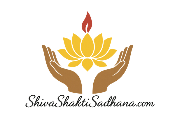 Hands holding a glowing lotus with a flame above and the text ShivaShaktiSadhana.com.