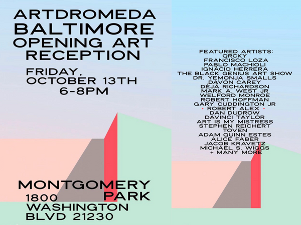 Art flyer artdromeda Baltimore opening reception montgomery park 1800 washington art show