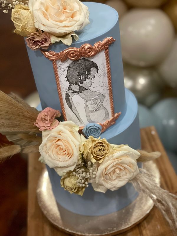 2 Tier Flower and Picture frame cake.