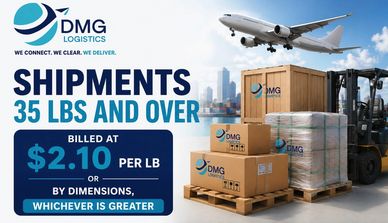 DMG Logistics shipment rates for packages 35 lbs and over.