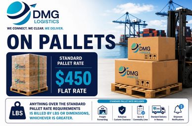 Advertisement for DMG Logistics pallet shipping services.