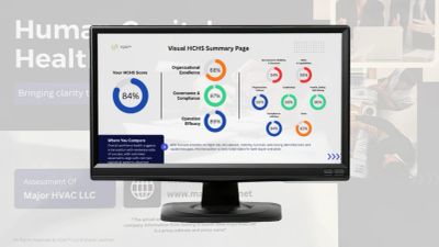 Computer screen displaying a detailed visual HCIS summary dashboard with performance metrics.