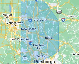 map of service area for WARD HEATING & AIR LLC, heating cooling install, repair, maintenance,service