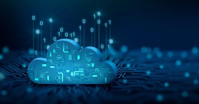 Digital cloud with binary code symbolizing cloud computing technology.